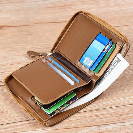 Men's RFID Blocking Leather Short Wallet Credit ID Card Cash Holder Purse - Aimall