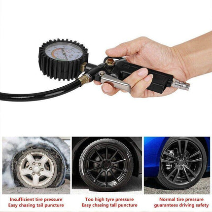 Tyre Pressure Gauge Air Tire Inflator Car Motorcycle Pump Hose Compressor Tool - Aimall