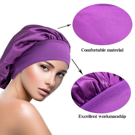 Sleeping Bonnet Hair Wrap Silk Satin Cap Women Elastic Night Soft Hat Headwear - Aimall