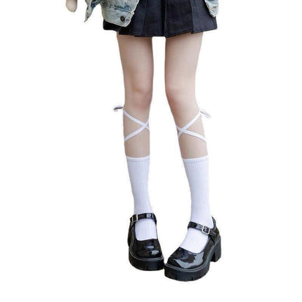 Cross-Tie Women Lolita Socks Bandage Stockings Korean Style Middle Tube Socks AU - Aimall