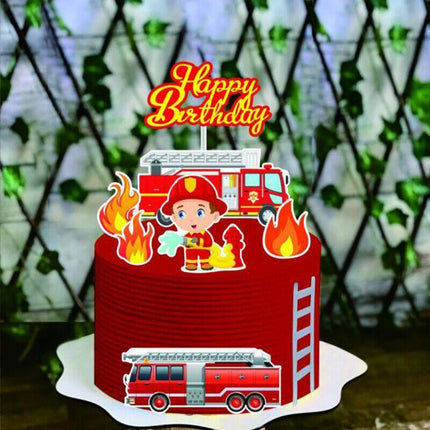 8pcs Fireman Cake Cupcake Topper Set Fire Truck Engine Happy Birthday Party AU - Aimall