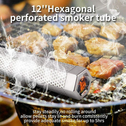 Hexagon BBQ Smoker Tube Stainless Steel Grill Accessory Smoking Box Long Lasting - Aimall