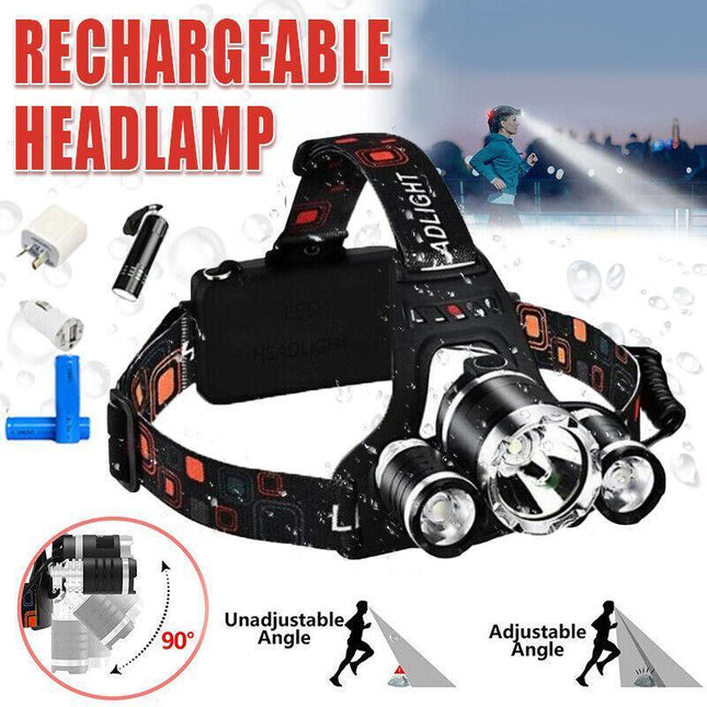 100000LM Rechargeable Headlamp 3T6 XML LED Headlight Head Torch Flashlight AU - Aimall