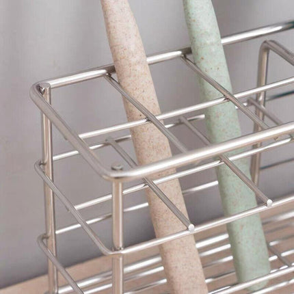 Toothbrush Non-Slip Holder Toothpaste Organizer Bathroom Stainless Steel Stand - Aimall