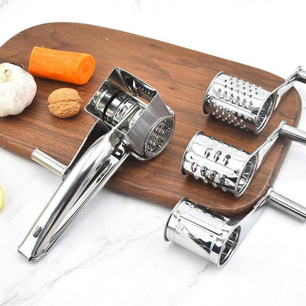 4 Set Multifunction Rotary Cheese Grater Hand Held Cut Slicer Stainless Steel AU - Aimall