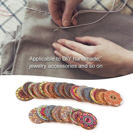 100 Mixed Vintage Wood Buttons Flower DIY Sewing Craft Buttons 2 hole Decorative - Aimall
