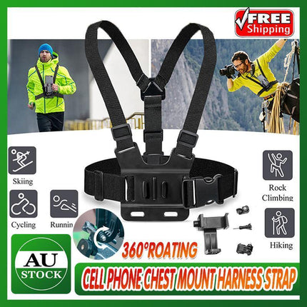 Cell Phone Chest Mount Harness Strap Holder Clip for iPhone Samsung Gopro - Aimall