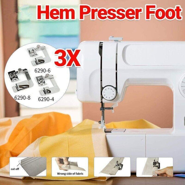 3PCS Wide Rolled Hem Hemmer Foot For Domestic Sewing Machines Snap On Presser AU - Aimall