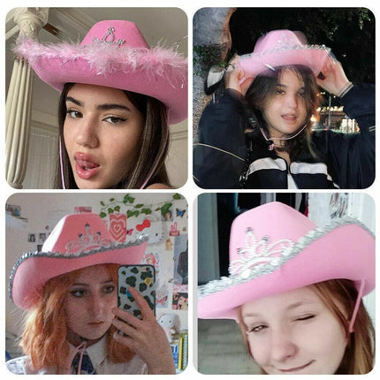 Pink Cowgirl Hat Cowboy Hat Felt Cowboy Costume Access Hat Play Dress Up Party - Aimall