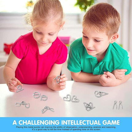 16PCS Classic IQ Metal Puzzle Brain Teaser Disentanglement Wire Puzzles Game Toy - Aimall