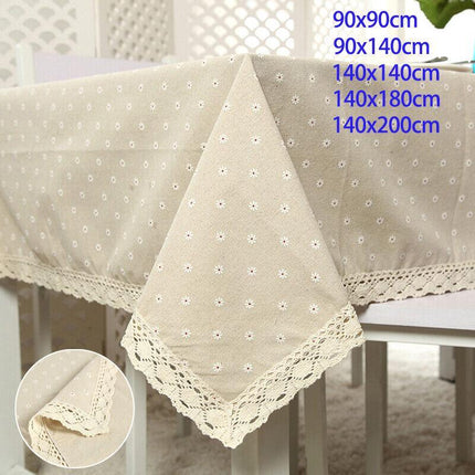 Rectangle Square Tablecloth Table Cover Flower Pattern Dining Table Cloth w/Lace - Aimall