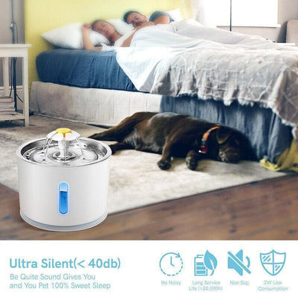 LED Automatic Electric Pet Water Fountain Cat/Dog Drinking Bowl Waterfall 2.4LAU - Aimall