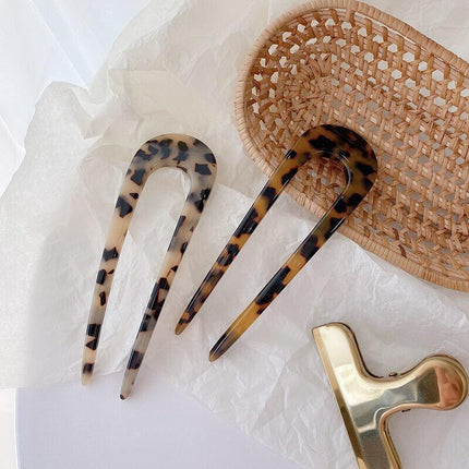 2PCS U-Shape Hair Clips Stick Tortoise Shell Hairstyle Hair Pin Hair Accessories - Aimall