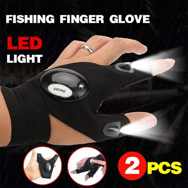 2x Rescue Night LED Light Fishing Finger Glove Outdoor Gear Beam Flashing Gloves - Aimall