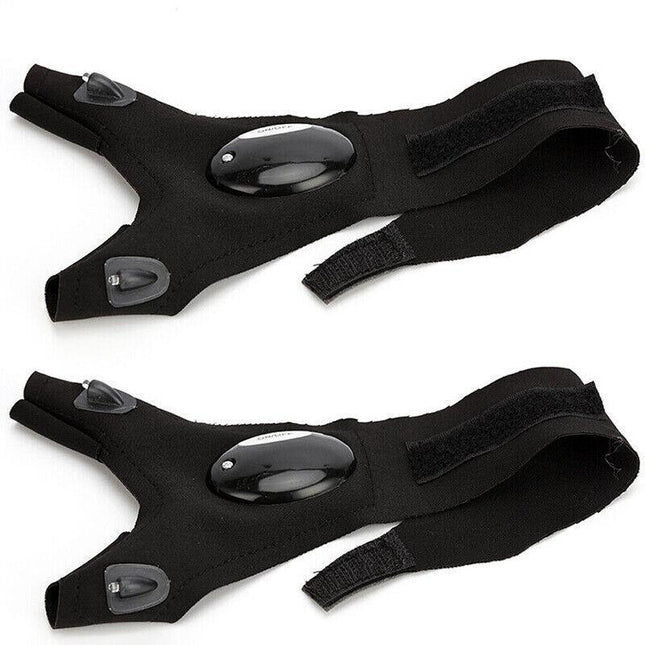 2x Rescue Night LED Light Fishing Finger Glove Outdoor Gear Beam Flashing Gloves - Aimall