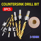 8PCS 3-10MM 5 Flute Countersink Drill Bit Set Reamer Woodworking Chamfer Tools - Aimall