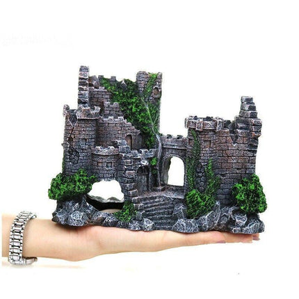 Aquarium Fish Tank Ornament Decor Landscape Ancient Castle Tower Hide Cave Resin - Aimall