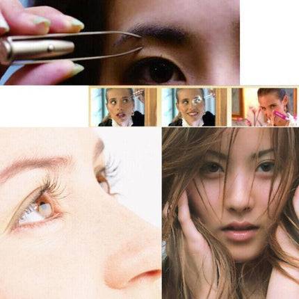 EYEBROW EYELASH TWEEZERS with Built-In LED LIGHT Hair Removal Makeup Tool AU - Aimall