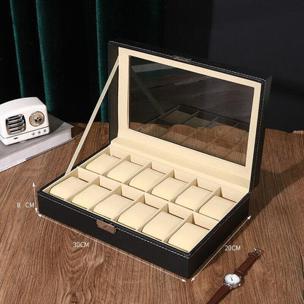 12Grids Leather Watch Jewelry Display Storage Holder Case Box Organizer AU Stock - Aimall