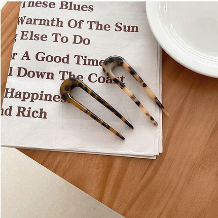 2PCS U-Shape Hair Clips Stick Tortoise Shell Hairstyle Hair Pin Hair Accessories - Aimall