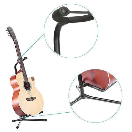 New Folding Electric Acoustic Bass Tripod Guitar Padded Stand Floor Rack Holder - Aimall
