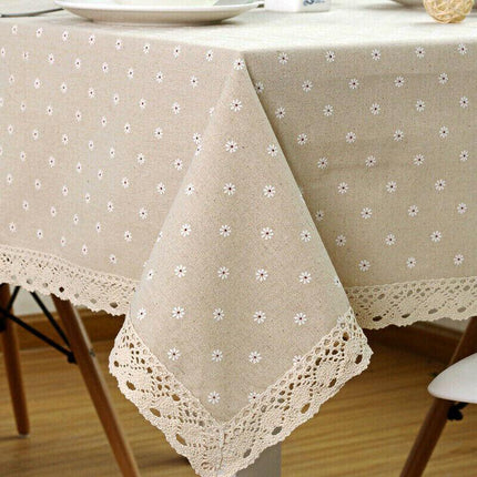 Rectangle Square Tablecloth Table Cover Flower Pattern Dining Table Cloth w/Lace - Aimall