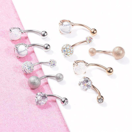 5PCS Belly Bar Piercing Ring Crystal Zircon Surgical Steel Silver Jewellery - Aimall