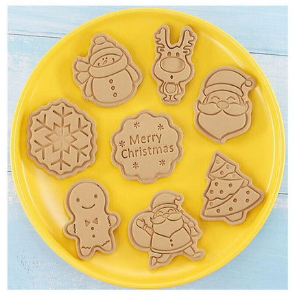 8Pcs/Set Christmas Cartoon Cookie Cutter 3D Biscuit Decorating Mold Baking Mould - Aimall