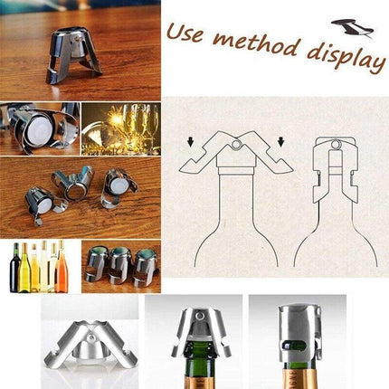 3X Stainless Steel Sparkling Wine Stopper Champagne Stopper Bubble Fizzy Bottles - Aimall