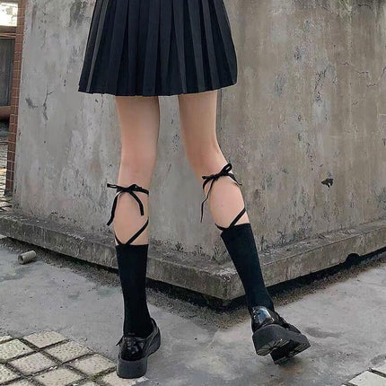 Cross-Tie Women Lolita Socks Bandage Stockings Korean Style Middle Tube Socks AU - Aimall
