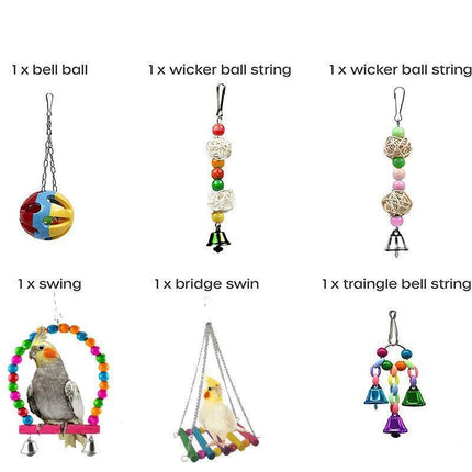 10PCS Bird Toys Parrot Swing Toys Chewing Hanging Bell Cockatiel Cage Toy Set AU - Aimall