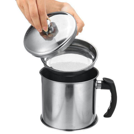 Stainless Steel Oil Strainer Pot Container Jug Storage Can Filter Cooking Grease - Aimall