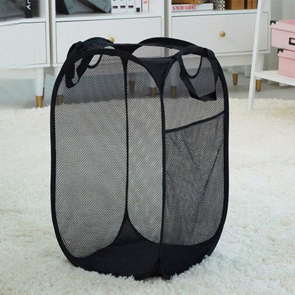 2x Foldable Nylon Mesh Laundry Hamper Pop Up Basket Clothes Washing Storage Bin - Aimall
