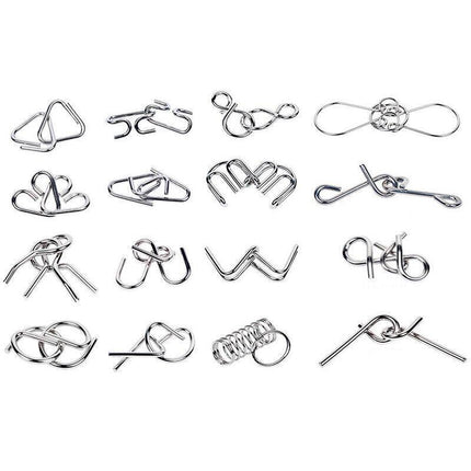 16PCS Classic IQ Metal Puzzle Brain Teaser Disentanglement Wire Puzzles Game Toy - Aimall