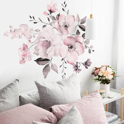 Removable Wall Stickers Watercolour Dusty Pink Flowers Leaves - Aimall