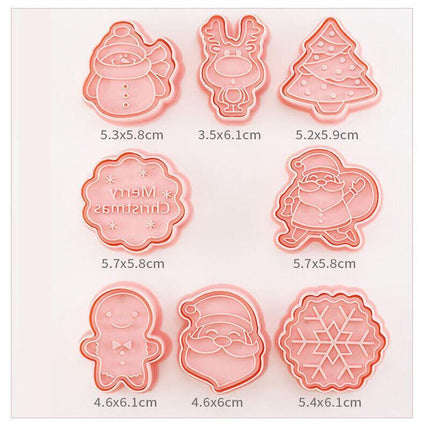 8Pcs/Set Christmas Cartoon Cookie Cutter 3D Biscuit Decorating Mold Baking Mould - Aimall