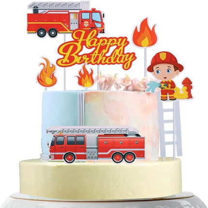 8pcs Fireman Cake Cupcake Topper Set Fire Truck Engine Happy Birthday Party AU - Aimall