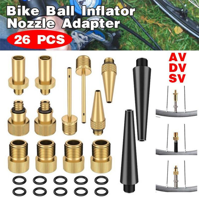 26pc Bike Ball Inflator Nozzle Adapter Air Pump Valve Needle Presta Schrader Kit - Aimall