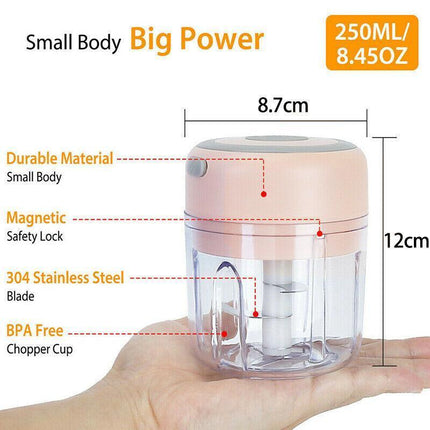 250ML USB Rechargeable Mini Food Garlic Grinder Electric Garlic Chopper Cordless - Aimall