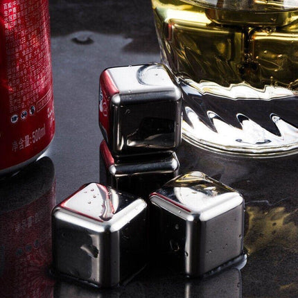 Stainless Steel Whiskey Stones x 8 Ice Cubes With Tong Reusable Cooling Ice Cube - Aimall