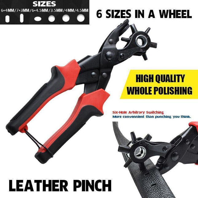 Multi-Size Revolving Leather Belt Eyelet Hole Punch Puncher Plier Craft Tool 10" - Aimall