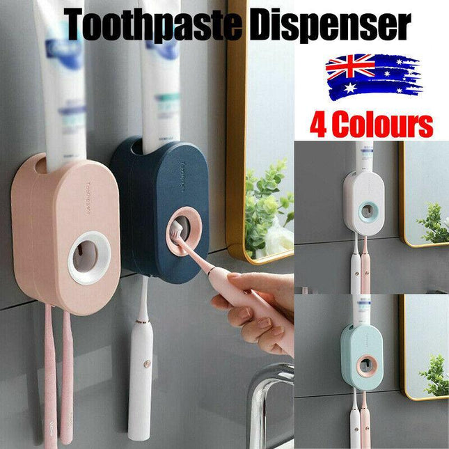 Automatic Toothpaste Dispenser Bathroom Wall-mounted Rack Toothbrush Holder AU - Aimall