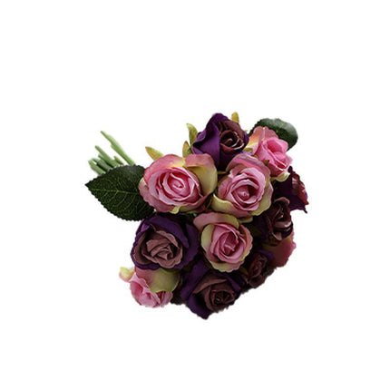 12 Heads Silk Rose Artificial Flowers Fake Bouquet - Aimall