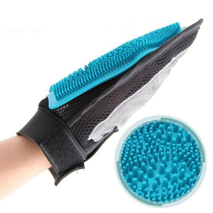 Pet Grooming Glove Luxury Dog Fur Cat Hair Remover 2-in-1 Deshedding Mitt - Aimall