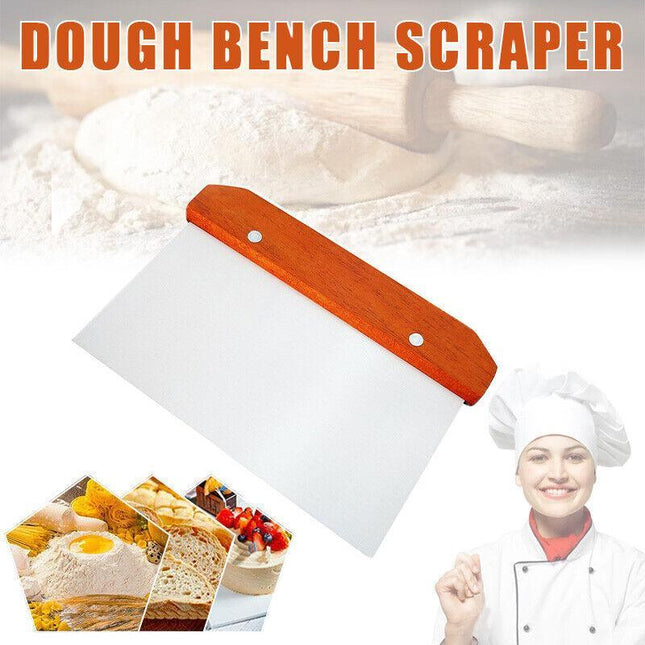 Stainless Steel Dough Bench Scraper Wooden Handle Cake Slicer Pastry Cutter AU - Aimall