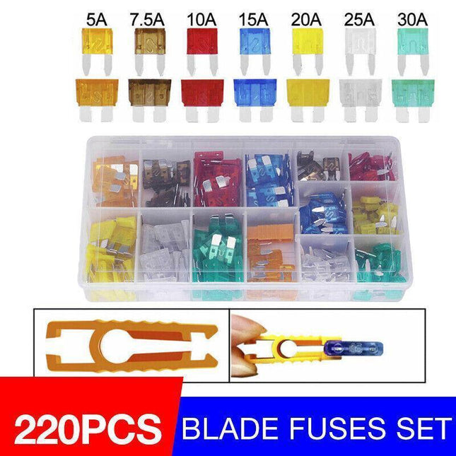 220PCS Assorted Mini Fuse Blade Fuses Set Auto Car Truck Assortment Kits ATM APM - Aimall