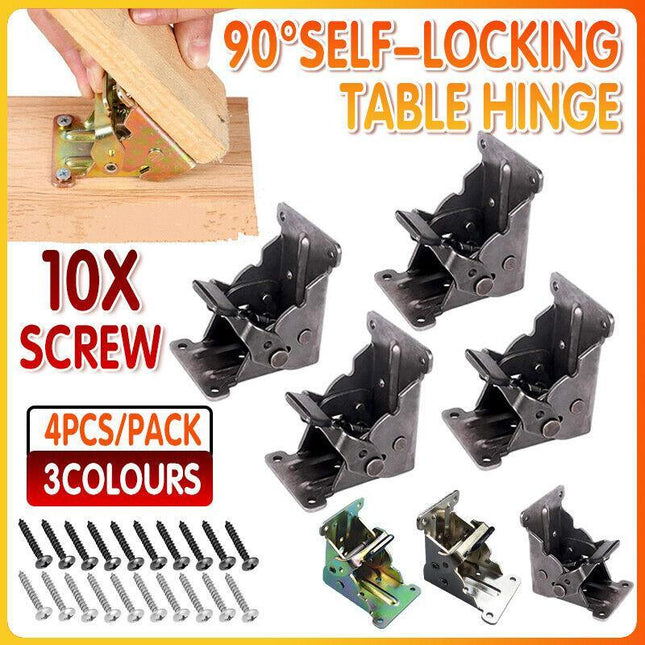 4*90 Degree Folding Table Leg Brackets Self Lock Foldable Hinge DIY Heavy Load - Aimall