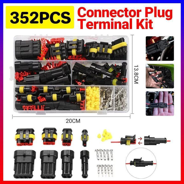 352PCS 12V Waterproof Electrical Wire Connector Plug Terminal Kit 1/2/3/4 Pin AU - Aimall