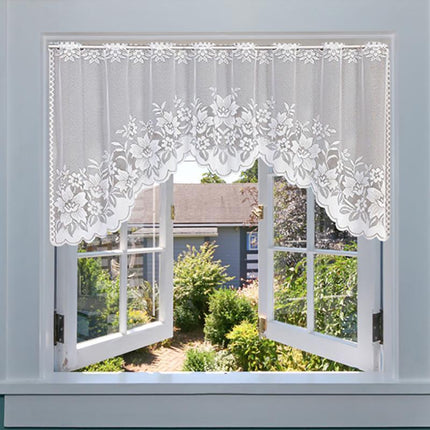 2PCS/Set White Lace Kitchen Home Window Cafe Curtain w Scallope Edge 160cm Wide - Aimall