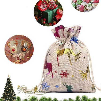 10PCS Christmas Cookie Candy Treat Gift Bags Xmas Party Wrapping Drawstring Bag - Aimall
